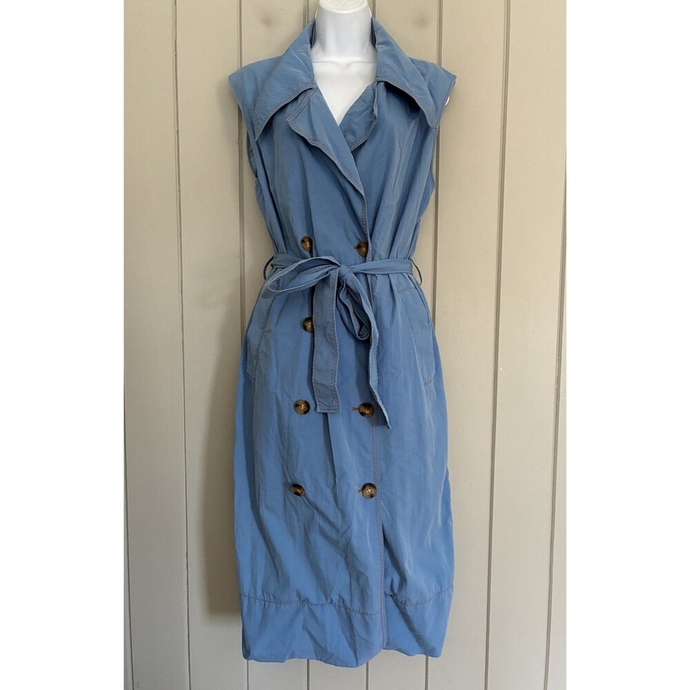 Rejina Pyo Astrid Trench Dress 8 Blue Button Up Double Breasted Belt Collar